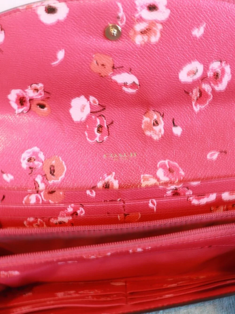 Coach Pink Flap Wallet Clutch, Logo Accent, Snap Closure, Back  Pocket